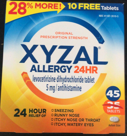 Xyzal Allergy - Pills 24-Hour Allergy Relief Bonus 45 Tablets