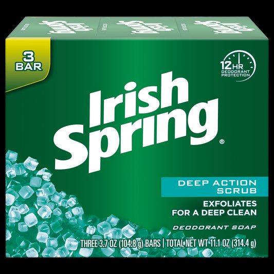 Irish Spring Bar Soap - Deep Action Scrub - 3.75 Oz - 3 Pack