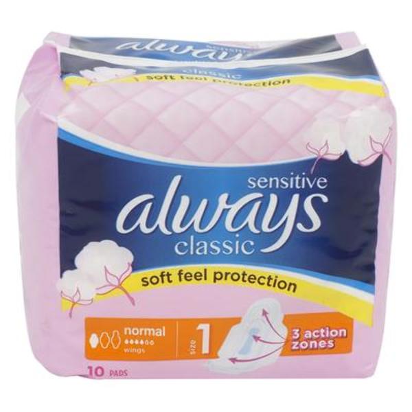 Always - Pads - Sensitive - Size 1 With Wings - 10 Ct