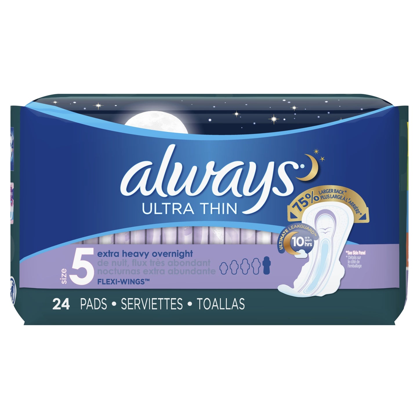 Always - Pads - Ultra Thin - Size 5 With Wings - Extra Heavy Overnight - 24 Ct