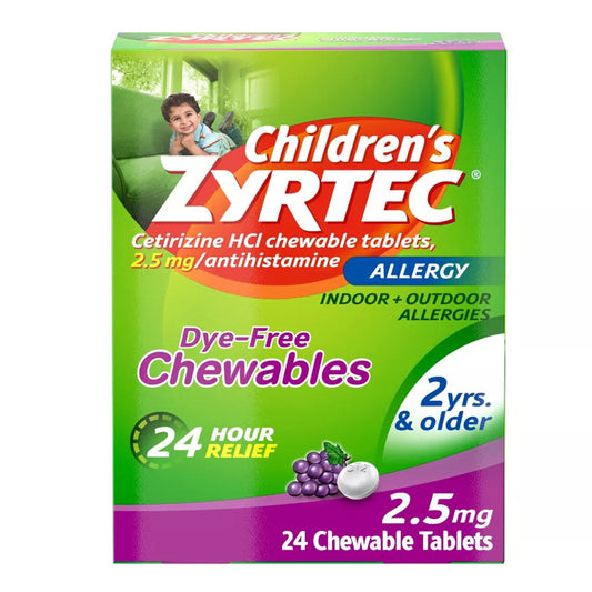 Zyrtec - Children's Dye Free Cetirizine 2.5Mg Chewables - Grape - 24Ct