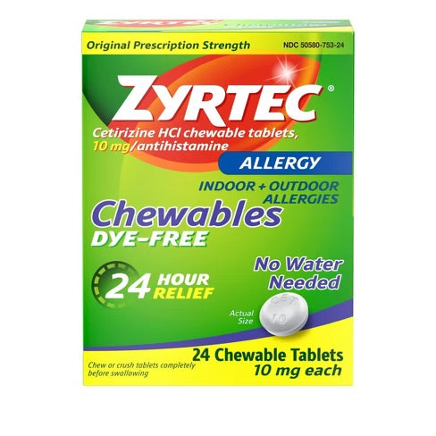 Zyrtec - Adult Dye Free Cetirizine 10Mg Chewables - 24Ct