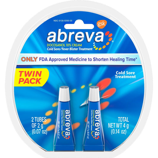 Abreva - Docosanol 10% Cream Tube - Twin Pack - 2 Grams Each