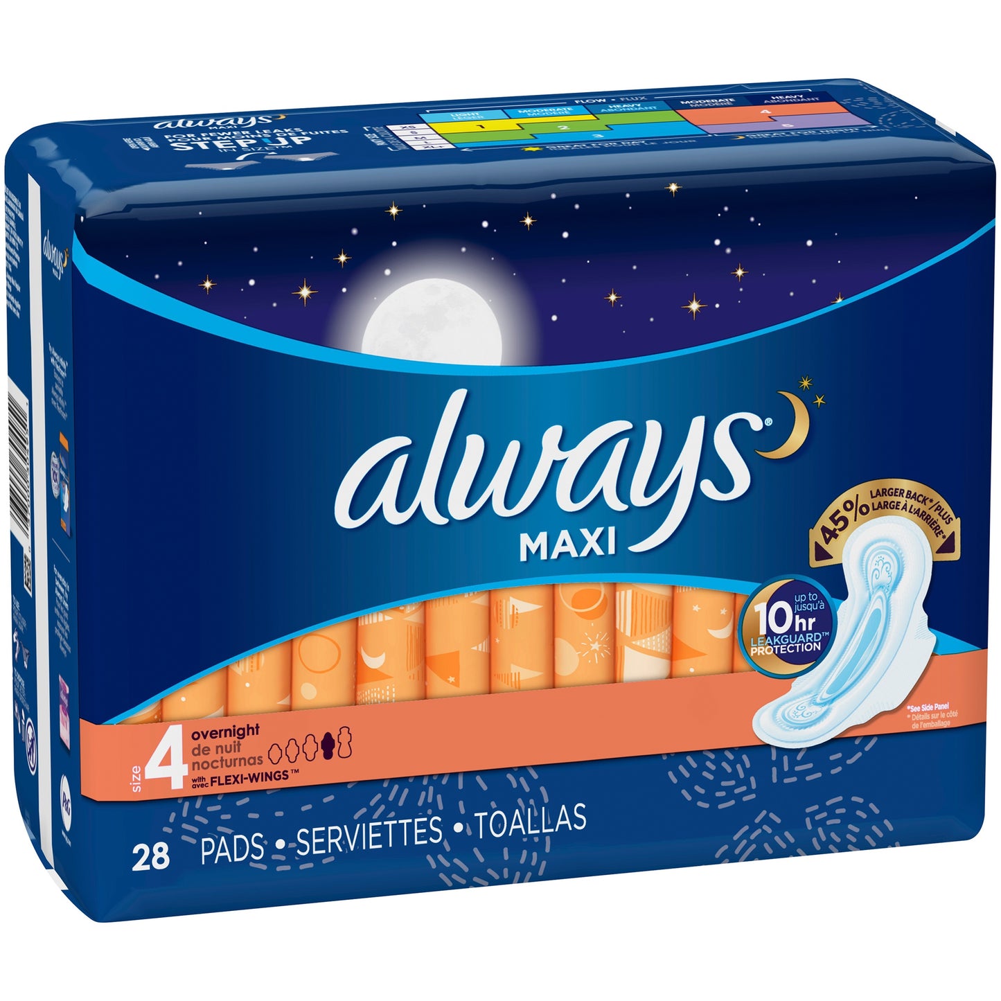 Always - Pads - Maxi Night - Size 4 W/ Wings - 28 Ct