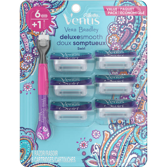 Gillette Razor Set - Venus Vera Bradley Deluxe Smooth Swirl WomenS Razor Handle + 6 Cartridges