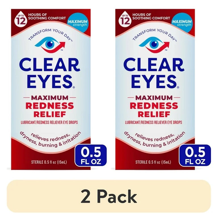 Clear Eyes Eye Drops - Maximum Redness Relief - 0.5 Floz - Twin Pack