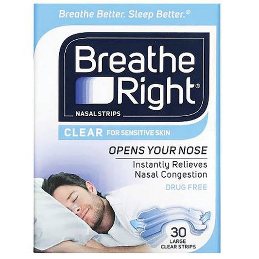 Breathe Right Strips - Original Clear Nasal Strips Sensitive Skin 30 Ct