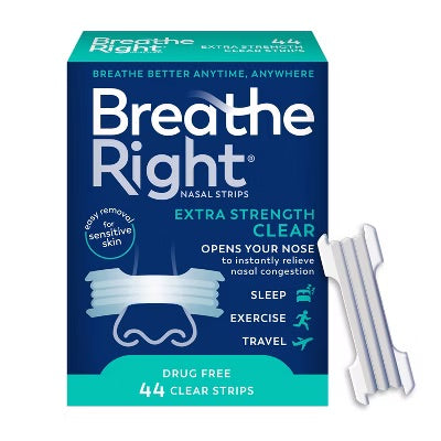 Breathe Right Strips - Extra Strength 44 Clear Strips For Sensitive Skin